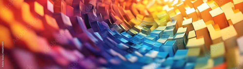 Poster abstract colorful 3d blocks curved into a tunnel shape