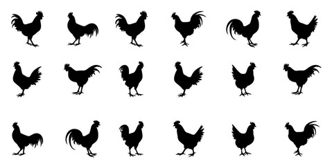 Rooster silhouette icon set, illustration. vector