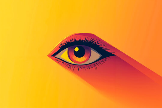 A stylized graphic of a human eye with a vibrant yellow and orange color scheme