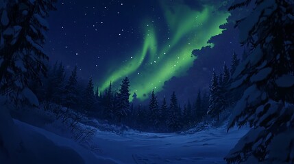 Fototapeta premium Aurora Borealis over Snowy Forest