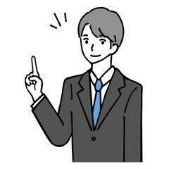 Line drawing illustration of a young businessman explaining