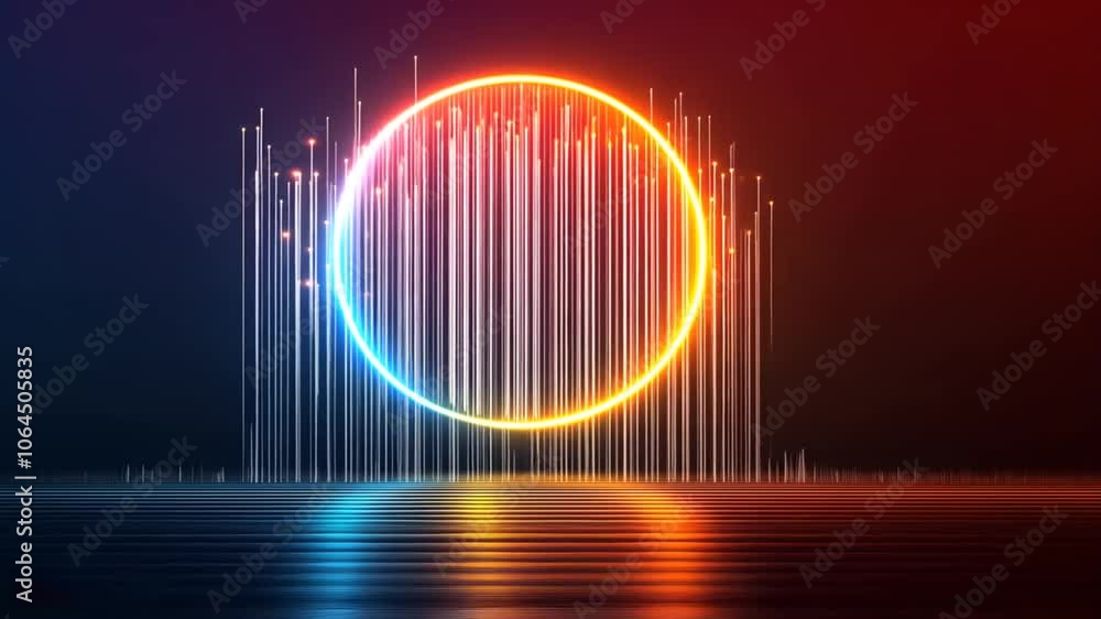Poster abstract neon circle with lines in a dark environment. animation looping video background. generated