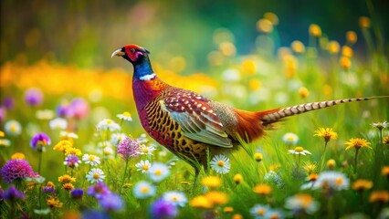 Fototapeta premium Female Pheasant in a Field - Beautiful Nature Scene for Wildlife Photography