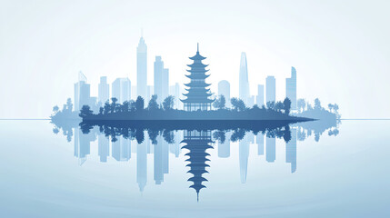 Fototapeta premium Chinese classical architecture and urban skyline silhouette illustration