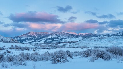 Snowy Mountain Range at Sunset