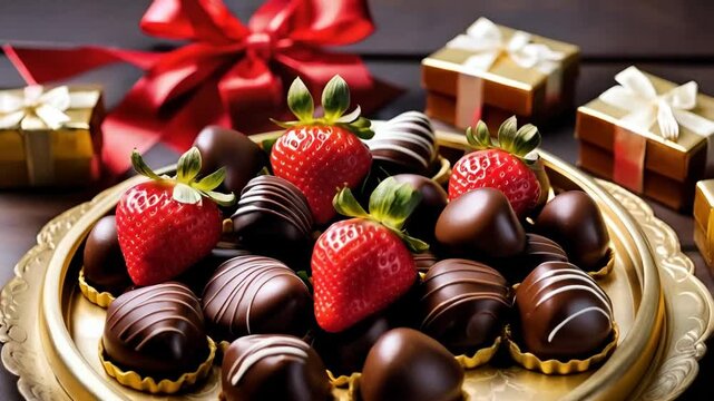 A plate of chocolate covered strawberries  