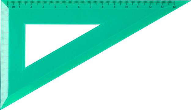 green transparent 30/60 degree set square isolated white background, triangular tool used in drawing straight lines and technical geometric drawing, clear see through design