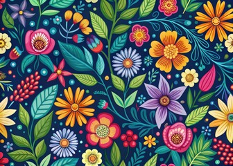 Floral  Pattern Design with Hand-Drawn Elements for Wallpaper and Fabric Prints