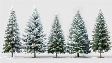 Naklejka premium Set of Fir Trees Snow-Dusted and Stately Isolated on Transparent
