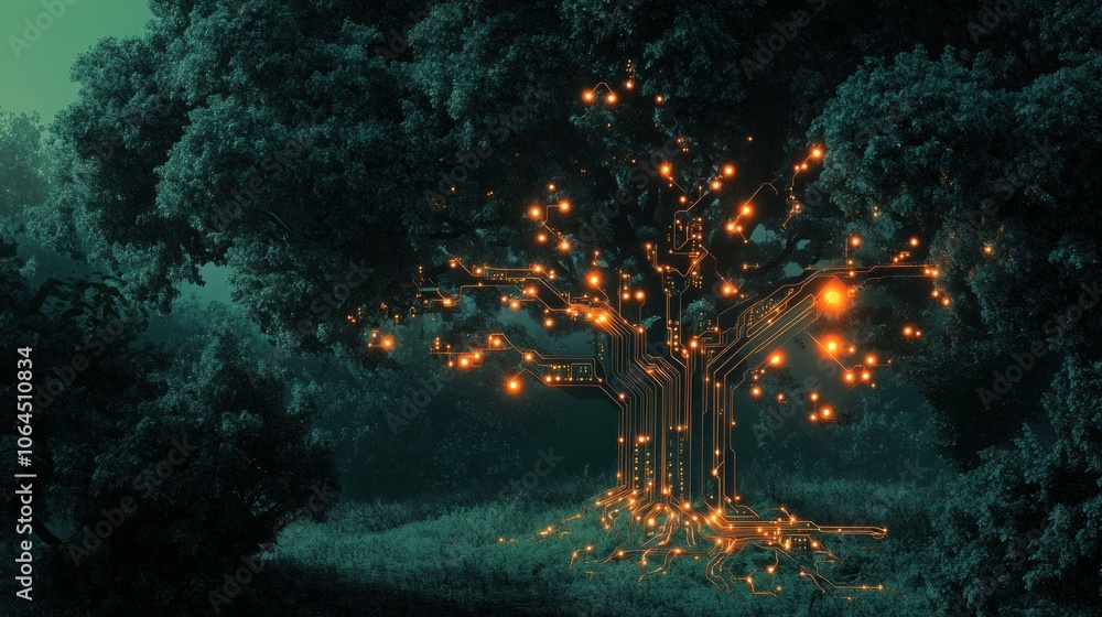 Poster the combination of trees and natural circuit technology is an environmentally friendly future backgr