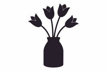 Black silhouette of tulip flowers vector illustration.