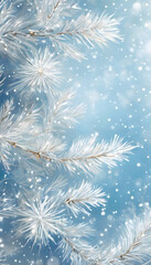 A winter-themed background with snowflakes and pine branches on a blue gradient.