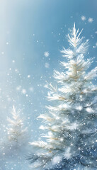 A winter-themed background with snowflakes and pine branches on a blue gradient.