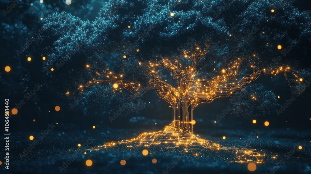 Aufkleber the combination of trees and natural circuit technology is an environmentally friendly future backgr
