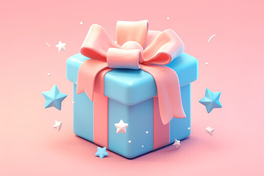3D rendering cartoon style gift box shopping elements