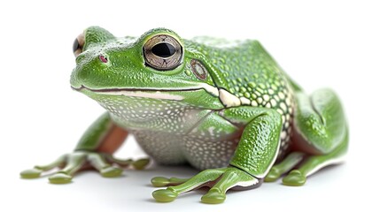 Obraz premium European green tree frog sitting isolated on white.