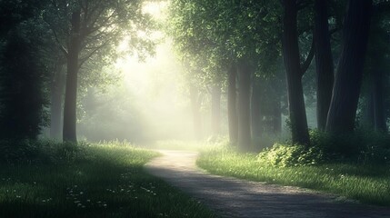 A forest pathway leading into a bright light, symbolizing new paths, new journey with uncertainty and mystery.