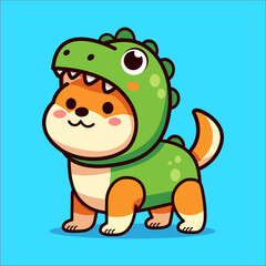 cute shiba inu with dinosaurs costume cartoon character flat color vector illustration template design