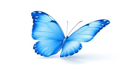 Bright Blue Butterfly with Open Wings Isolated on White