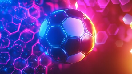 Obraz premium Football championship light background with glowing neon colors and hexagon patterns, perfect for soccer themes.