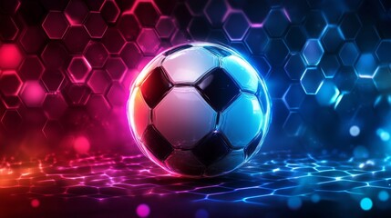 Naklejka premium Football championship light background with glowing neon colors and hexagon patterns, perfect for soccer themes.