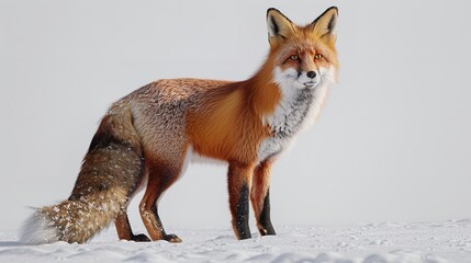 Fototapeta premium A Vulpes vulpes fox stands proudly on a rock within the forest landscape