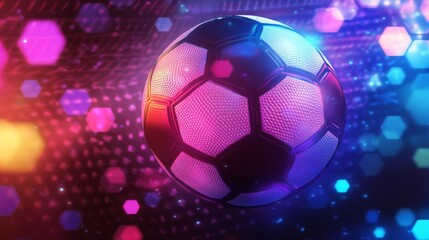 Naklejka premium Football championship light background with glowing neon colors and hexagon patterns, perfect for soccer themes.