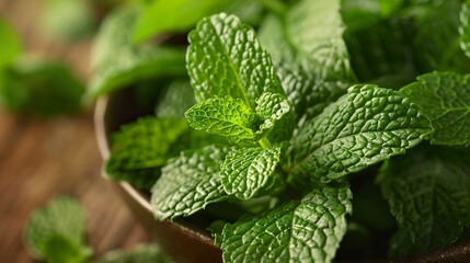 Fresh Green Mint Leaves Close Up Photography