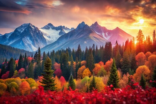 Red Bokeh Landscape Photography AI Image, Beautiful Background, Nature