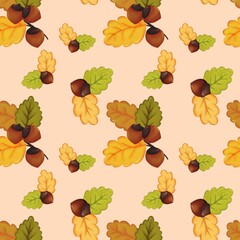 seamless pattern with acorns in autumn