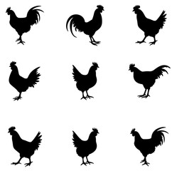 Rooster silhouette icon set, illustration. vector