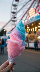 Single cone of pink and blue cotton candy