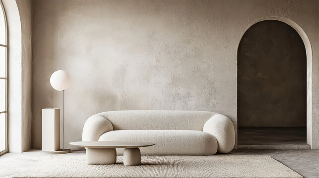 Minimalist, japandi style interior design of modern living room.
