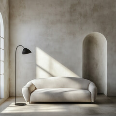 Minimalist, japandi style interior design of modern living room.