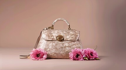 A handbag on the background presents a stylish and practical accessory. A chic item that combines fashion and functionality.