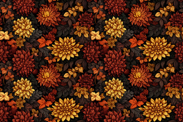 Autumn Flowers Pattern Seamless Background - suitable for wrapping paper, packaging design, wall art, wallpaper patterns, fabric patterns, textile design etc
