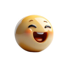 Fototapeta premium A shiny, 3D-rendered emoji with a joyful, open-mouthed expression, rosy cheeks, and closed eyes, radiating happiness, set against a transparent background
