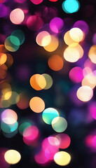 Fototapeta premium Colorful bokeh lights with a variety of hues and sizes on a dark background.