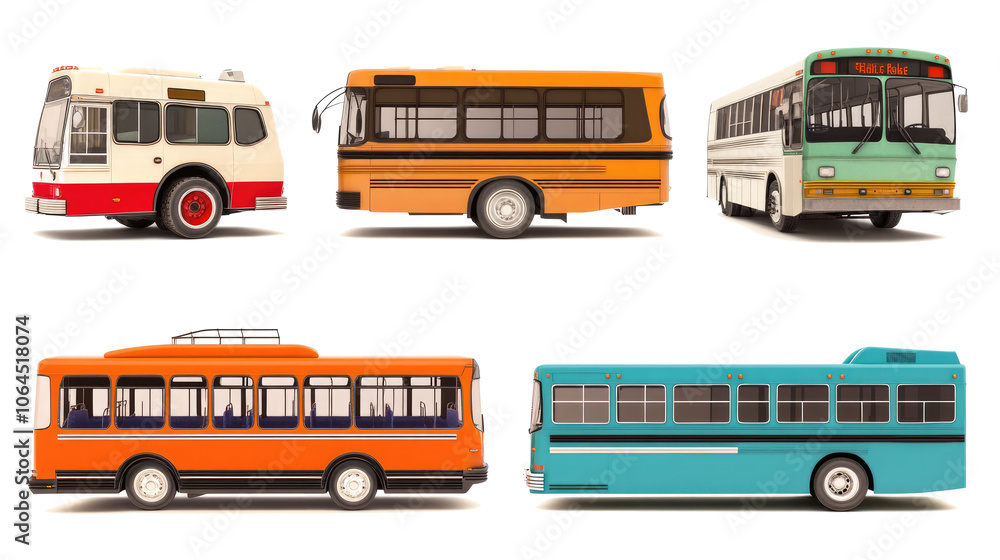 Poster shuttle buses in various colors and styles from different angles generative ai