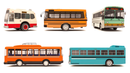 Shuttle Buses in Various Colors and Styles From Different Angles Generative AI