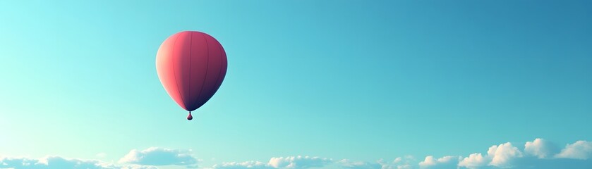 Naklejka premium A Single Red Hot Air Balloon Ascending Through a Clear Blue Sky