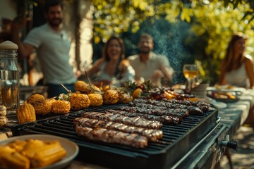 Grilling Meat and Corn on the BBQ