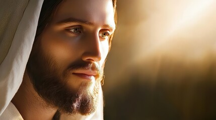 Portrait of a man with a thoughtful expression and illuminated background.