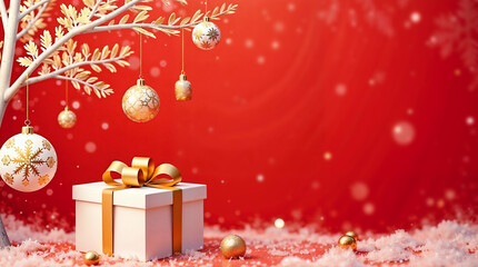 Christmas background with gifts, balls with empty space for text, greeting card. Generative AI