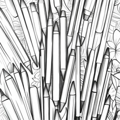 black and white coloring pencils, coloring page for kids.