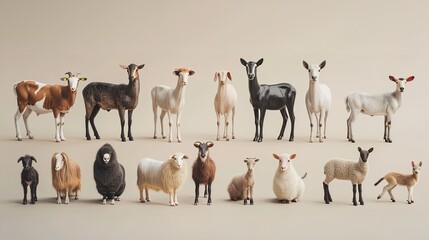 Obraz premium Collection Of Exotic Animals Including Giraffe, Lion, And Dog On White Background