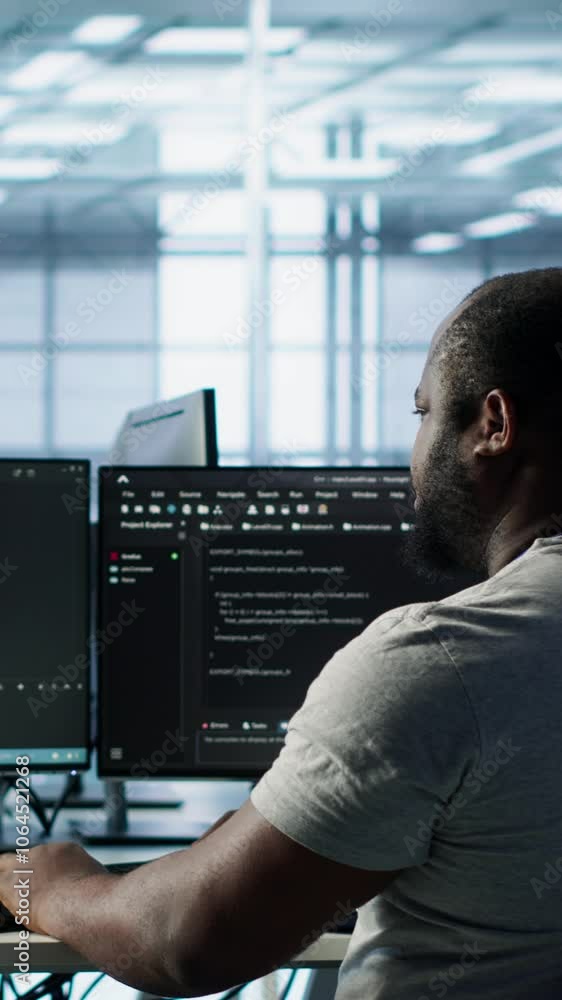Poster sick it professional in server hub sneezing while shielding data from potential threats using pc. il