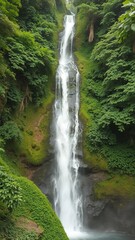 A stunning waterfall cascading down lush greenery in a vibrant rainforest, tropical, water