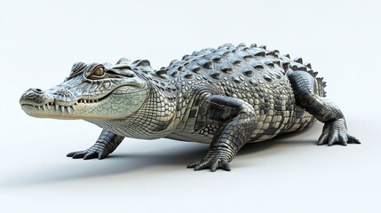 Fototapeta premium A baby alligator is laying on its back with its mouth open. The alligator is brown and black in color