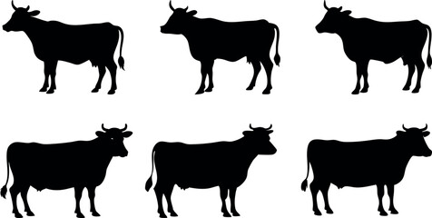 Set of Cow Silhouettes - Vector Pack on Isolated Background